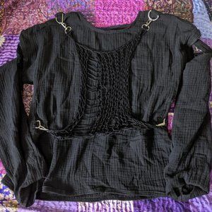 Black Punk Bondage Top with Detachable Sleeves